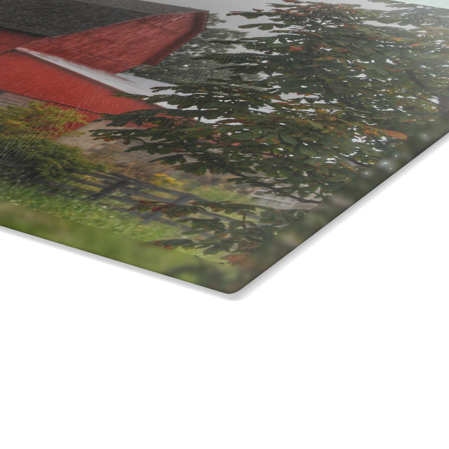 U R There Photography Five Lakes Road Red I Rustic Farmhouse Tempered-Glass Cutting Board