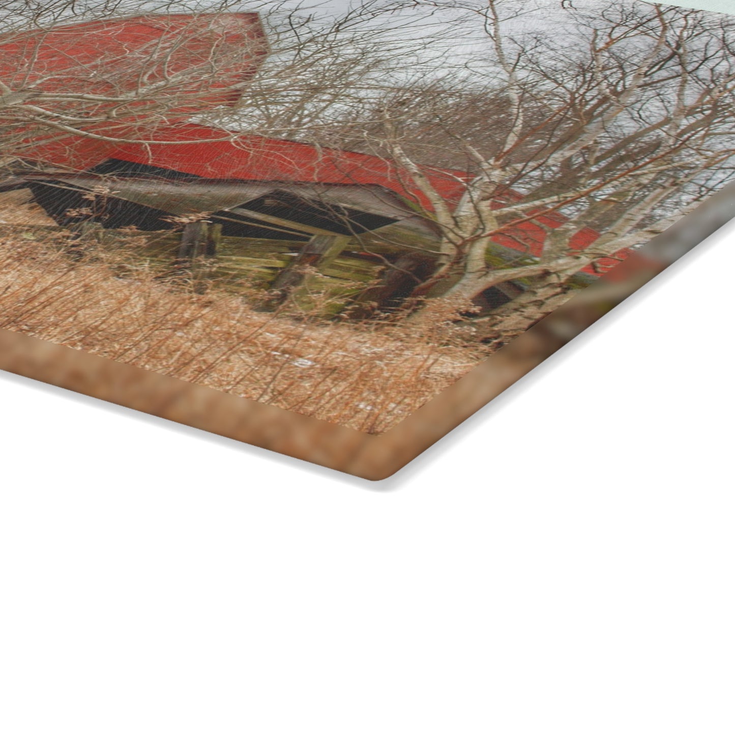 U R There Photography North Five Lakes Road Red Rustic Farmhouse Tempered-Glass Cutting Board 8"x 11"