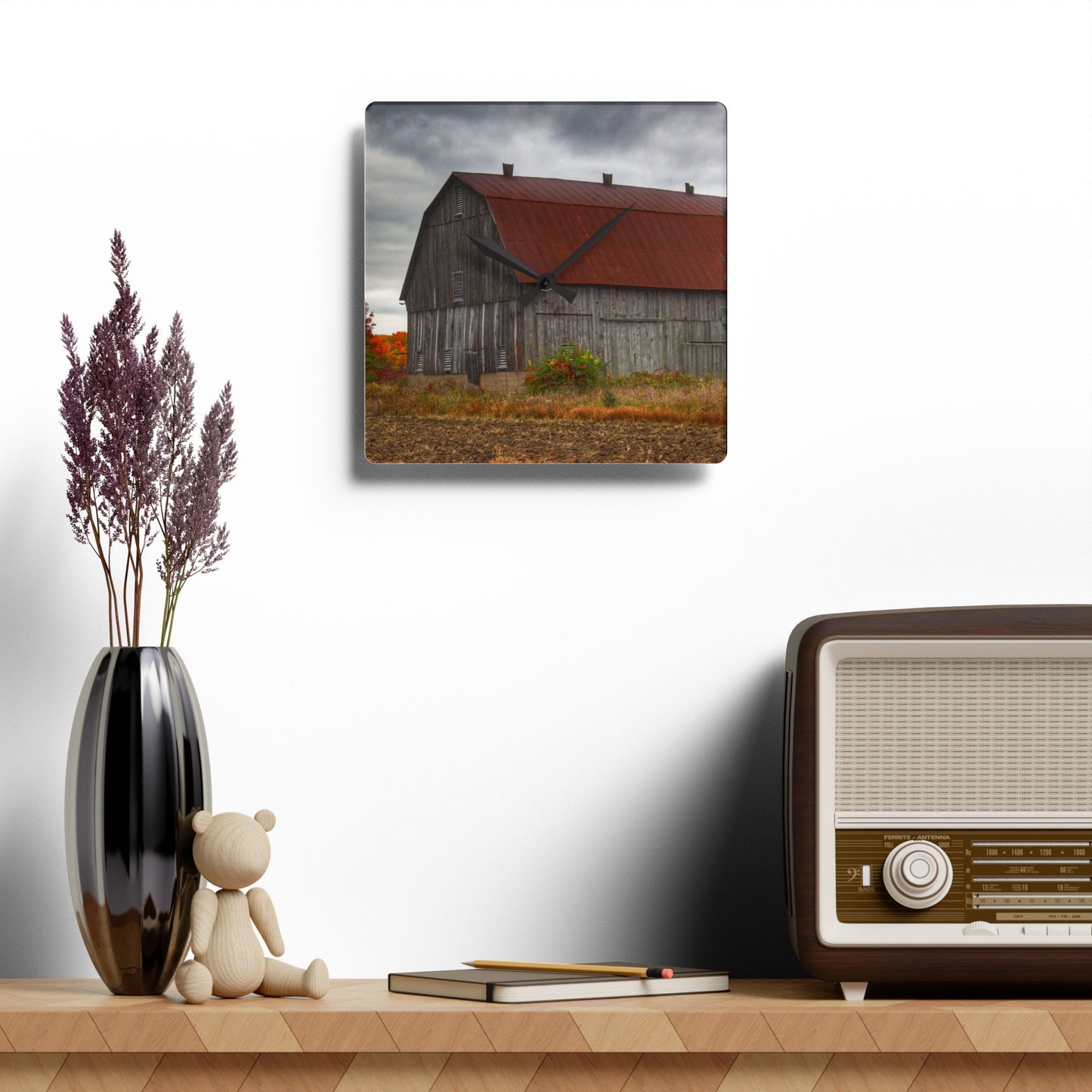 U R There Photography Sheridan Line Road Rusted Grey II Rustic Farmhouse Acrylic Analog Wall Clock