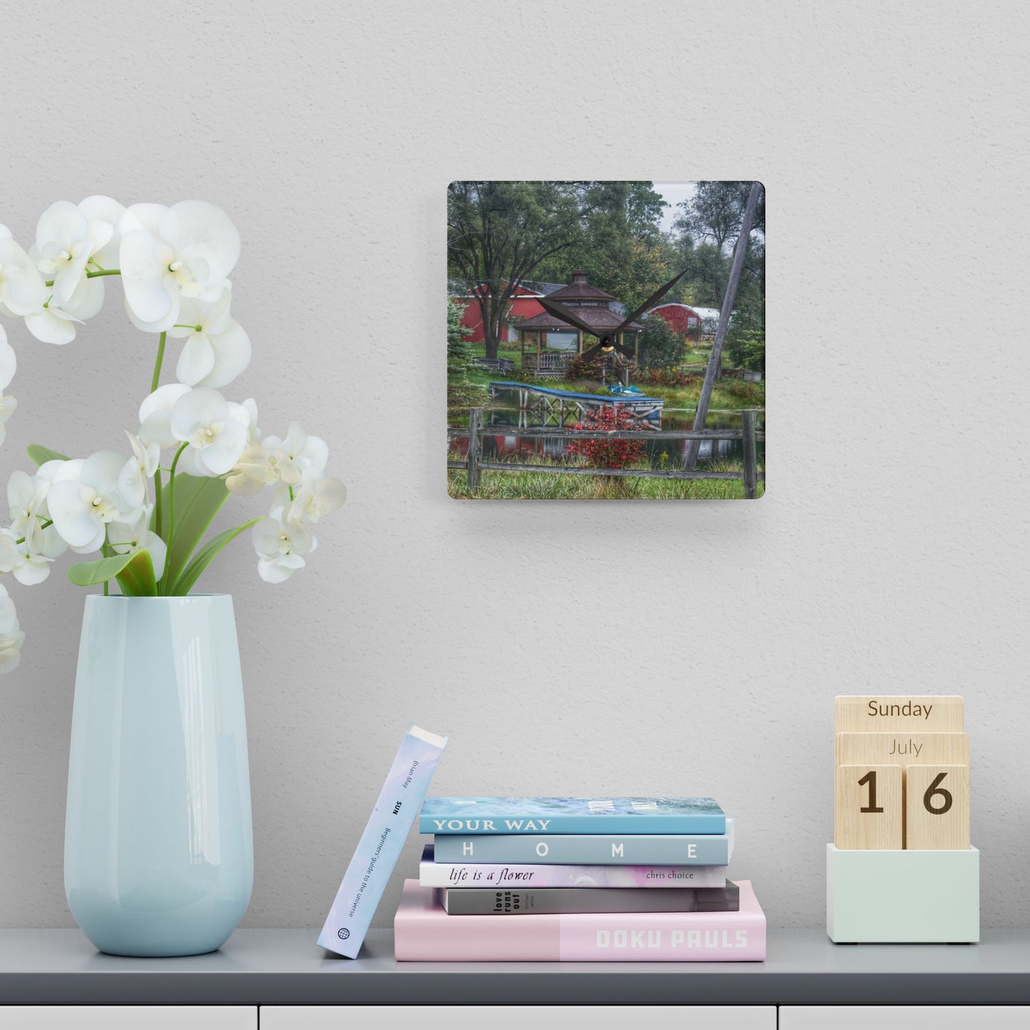 U R There Photography Columbiaville Gazebo Rustic Farmhouse Acrylic Analog Wall Clock