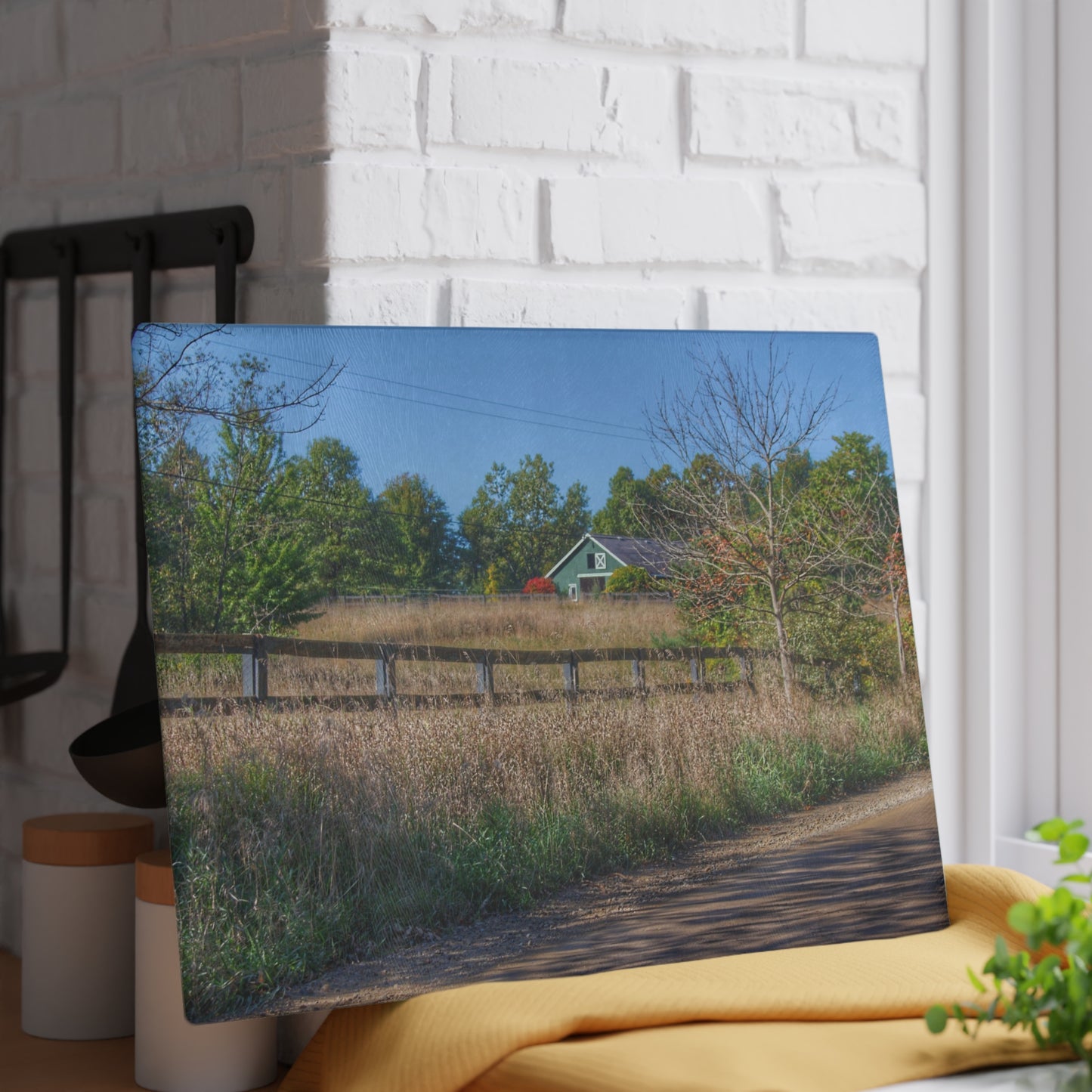 U R There Photography Oakwood Road Hidden Green Rustic Farmhouse Tempered-Glass Cutting Board