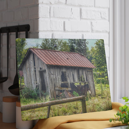 U R There Photography Silverwood Rusted Grey Shack Rustic Farmhouse Tempered-Glass Cutting Board