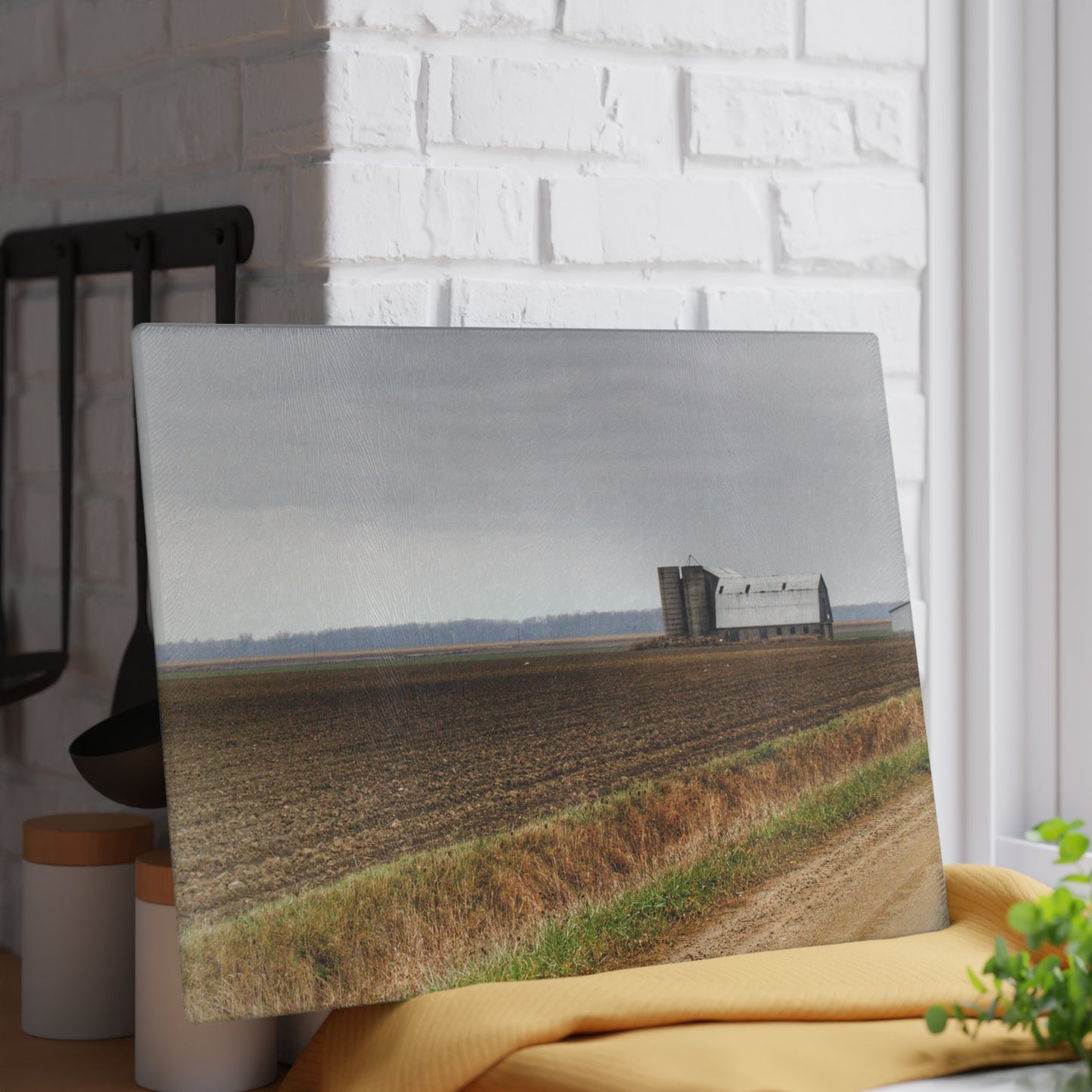 U R There Photography North Gates Road Old Grey I Rustic Farmhouse Tempered-Glass Cutting Board 8"x 11"