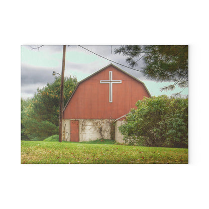 U R There Photography Flint River Road Cross Barn Rustic Farmhouse Tempered-Glass Cutting Board