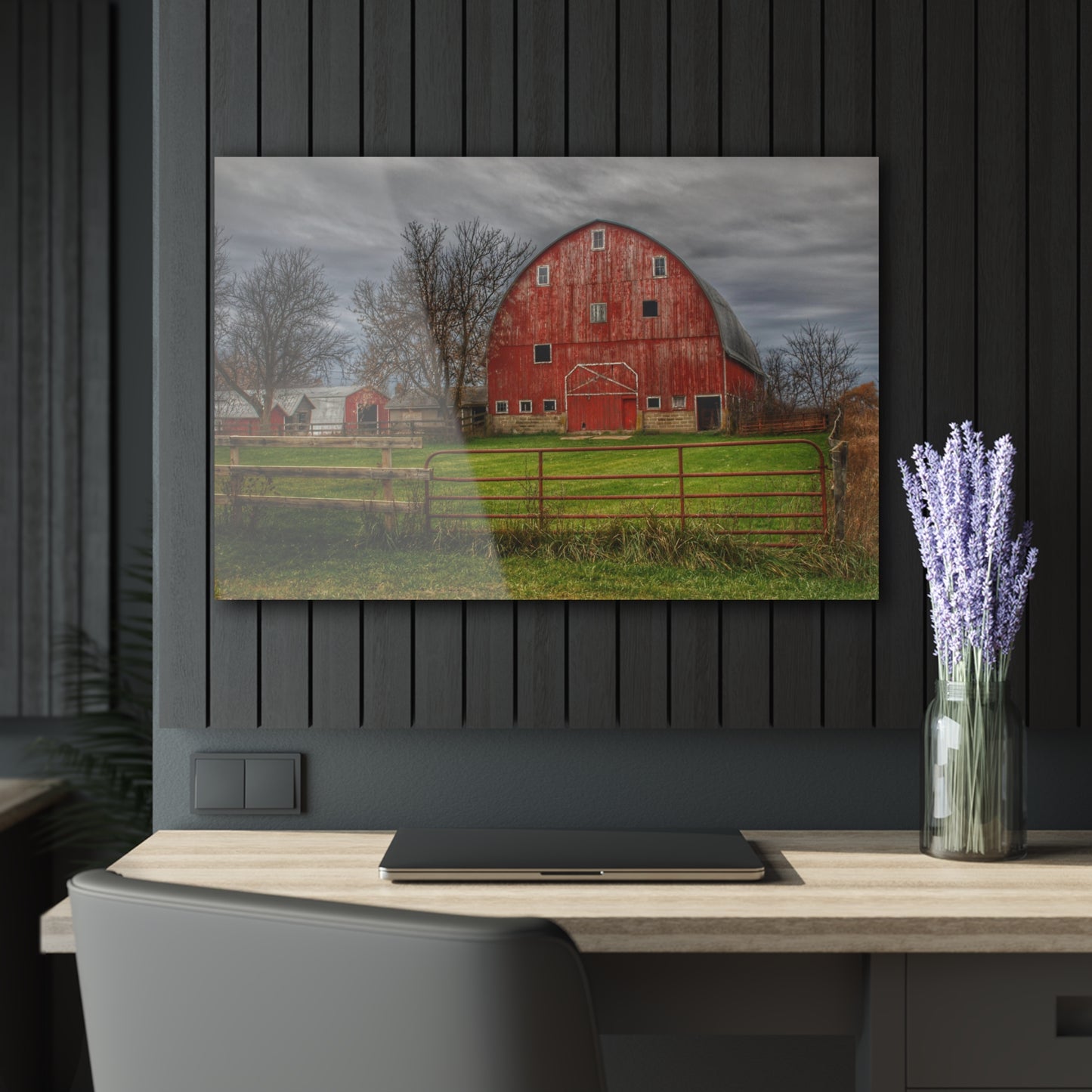 U R There Photography Beyond the Fence Red Rustic Farmhouse Acrylic Wall Print