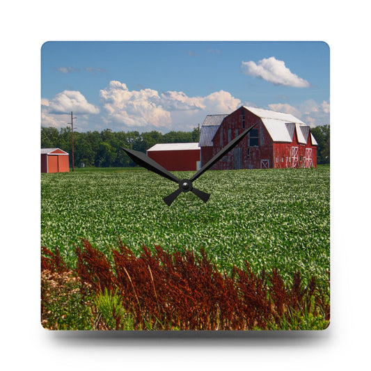 South Gera Road Red Rustic Farmhouse Acrylic Analog Wall Clock 10.75'' × 10.75'' (Square)