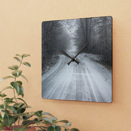 U R There Photography Cold Country Roads Rustic Farmhouse Acrylic Analog Wall Clock