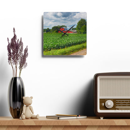 U R There Photography Block Road Reds Rustic Farmhouse Acrylic Analog Wall Clock
