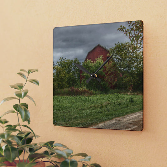 U R There Photography Bristol Road Hidden Red Rustic Farmhouse Acrylic Analog Wall Clock