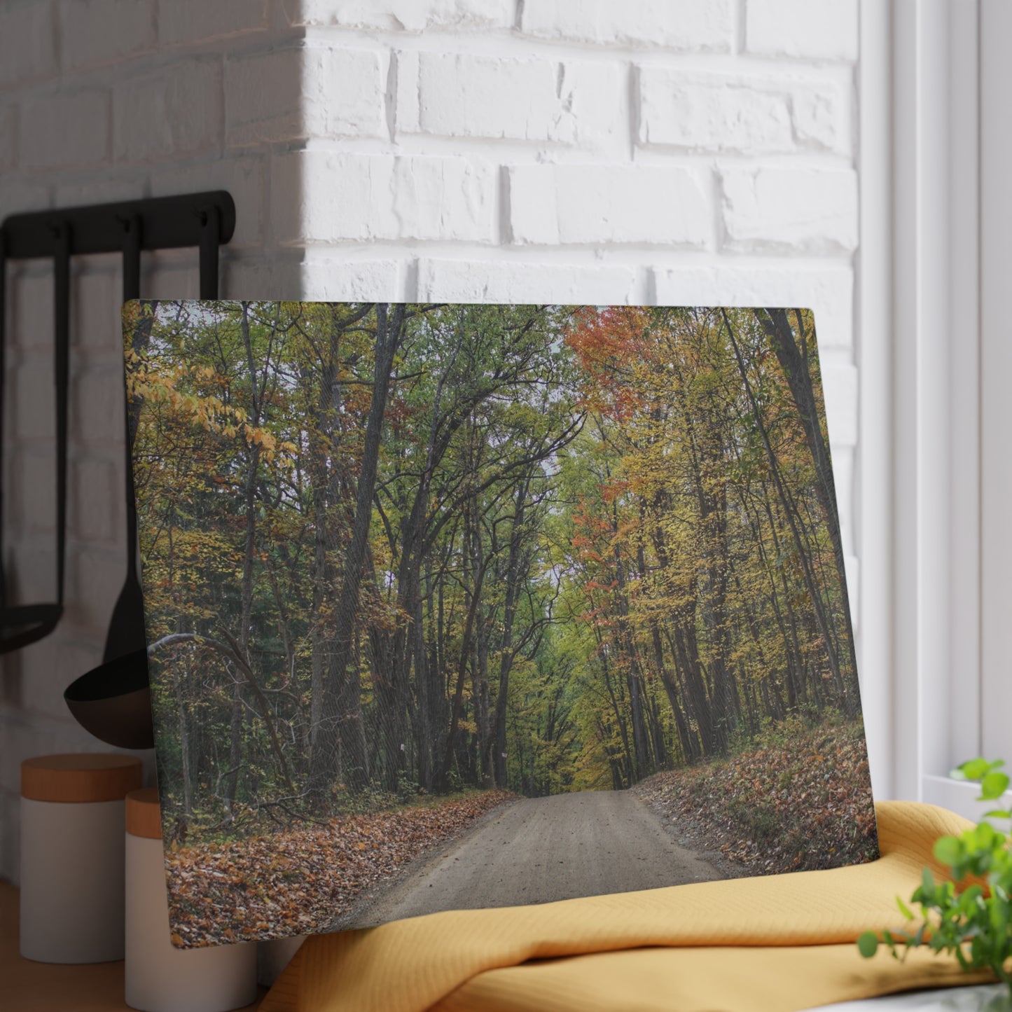 U R There Photography Country Roads in Dryden III Rustic Farmhouse Tempered-Glass Cutting Board