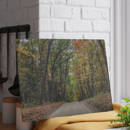 U R There Photography Country Roads in Dryden III Rustic Farmhouse Tempered-Glass Cutting Board