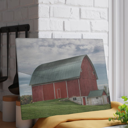 U R There Photography Elmwood Road Red I Rustic Farmhouse Tempered-Glass Cutting Board