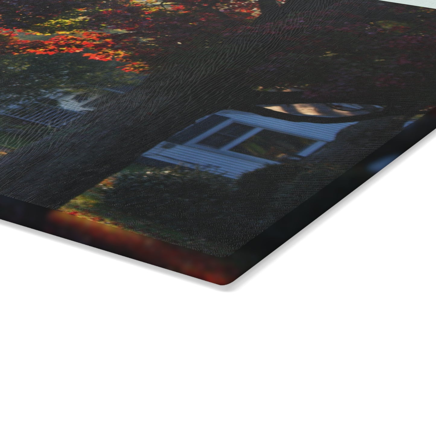 U R There Photography Red Crimson Leaves of Lum Rustic Farmhouse Tempered-Glass Cutting Board