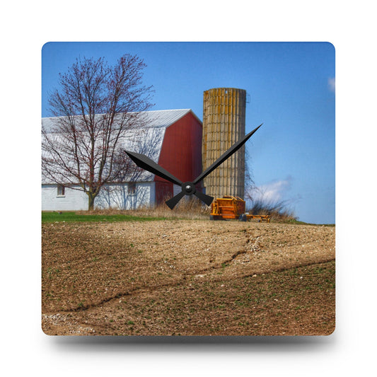 Shay Lake Red Rustic Farmhouse Acrylic Analog Wall Clock 10.75'' × 10.75'' (Square)