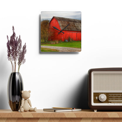 U R There Photography Oak Road Barber Barn II Rustic Farmhouse Acrylic Analog Wall Clock 10.75'' × 10.75'' (Square)