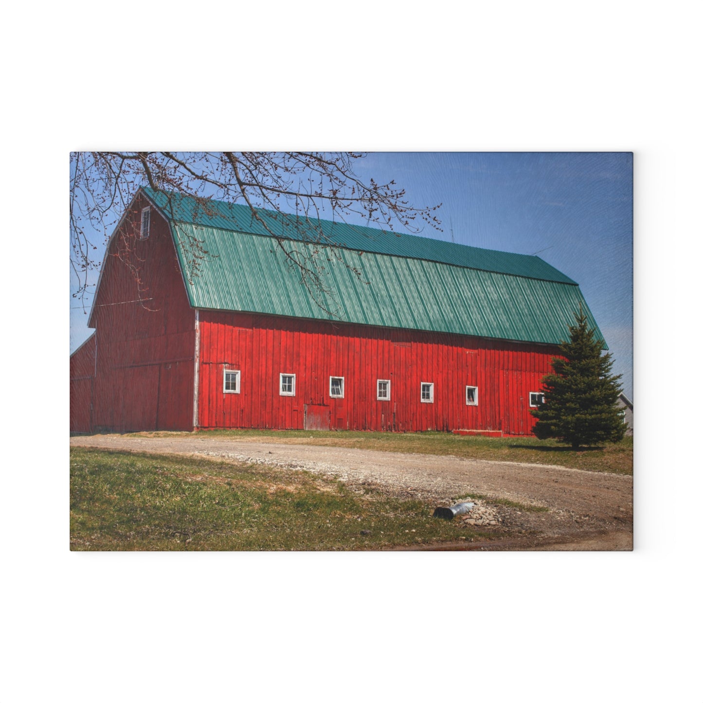 U R There Photography Perry Road Red Rustic Farmhouse Tempered-Glass Cutting Board