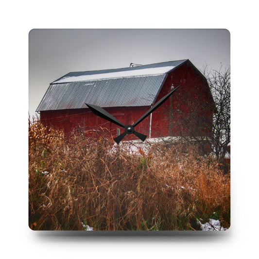 Noble Road Red Rustic Farmhouse Acrylic Analog Wall Clock 10.75'' × 10.75'' (Square)