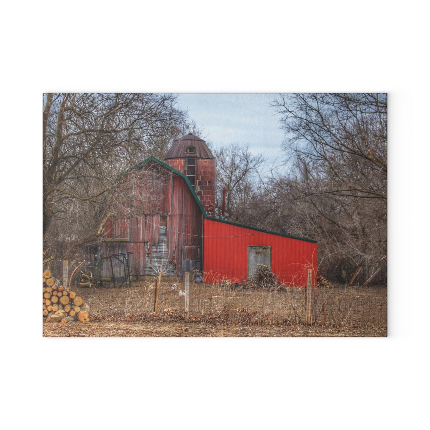 Barn Boutique Rustic Tempered-Glass Cutting Board| Bray Road Hidden Barnyard Red I