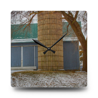 U R There Photography Hollow Corners Grey and Silo Rustic Farmhouse Acrylic Analog Wall Clock