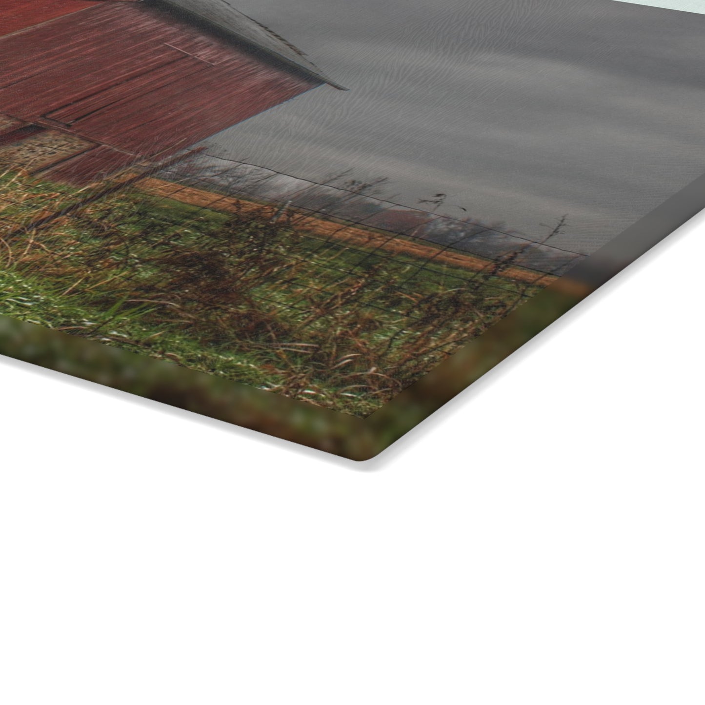 U R There Photography Bowers Road Red III Rustic Farmhouse Tempered-Glass Cutting Board