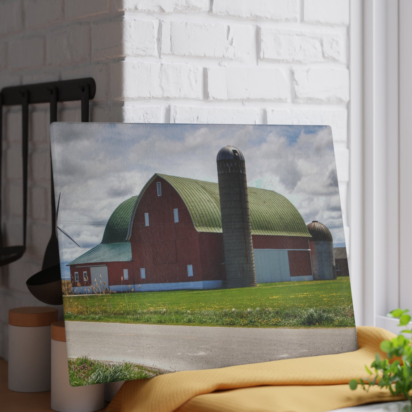 U R There Photography Rescue Road Red Rustic Farmhouse Tempered-Glass Cutting Board