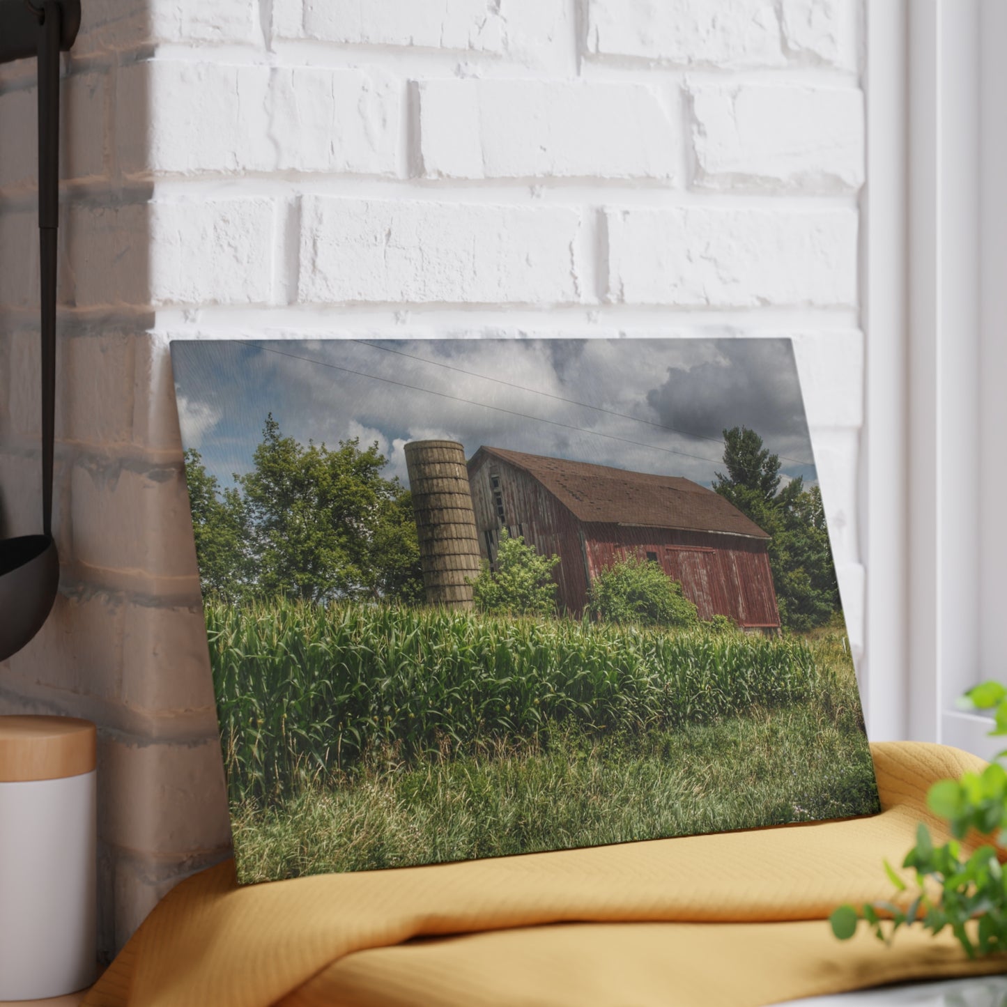 U R There Photography Armstrong Road Red III Rustic Farmhouse Tempered-Glass Cutting Board