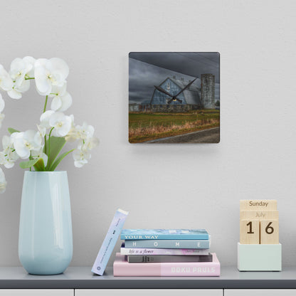 U R There Photography Daley Road Grey IV Rustic Farmhouse Acrylic Analog Wall Clock