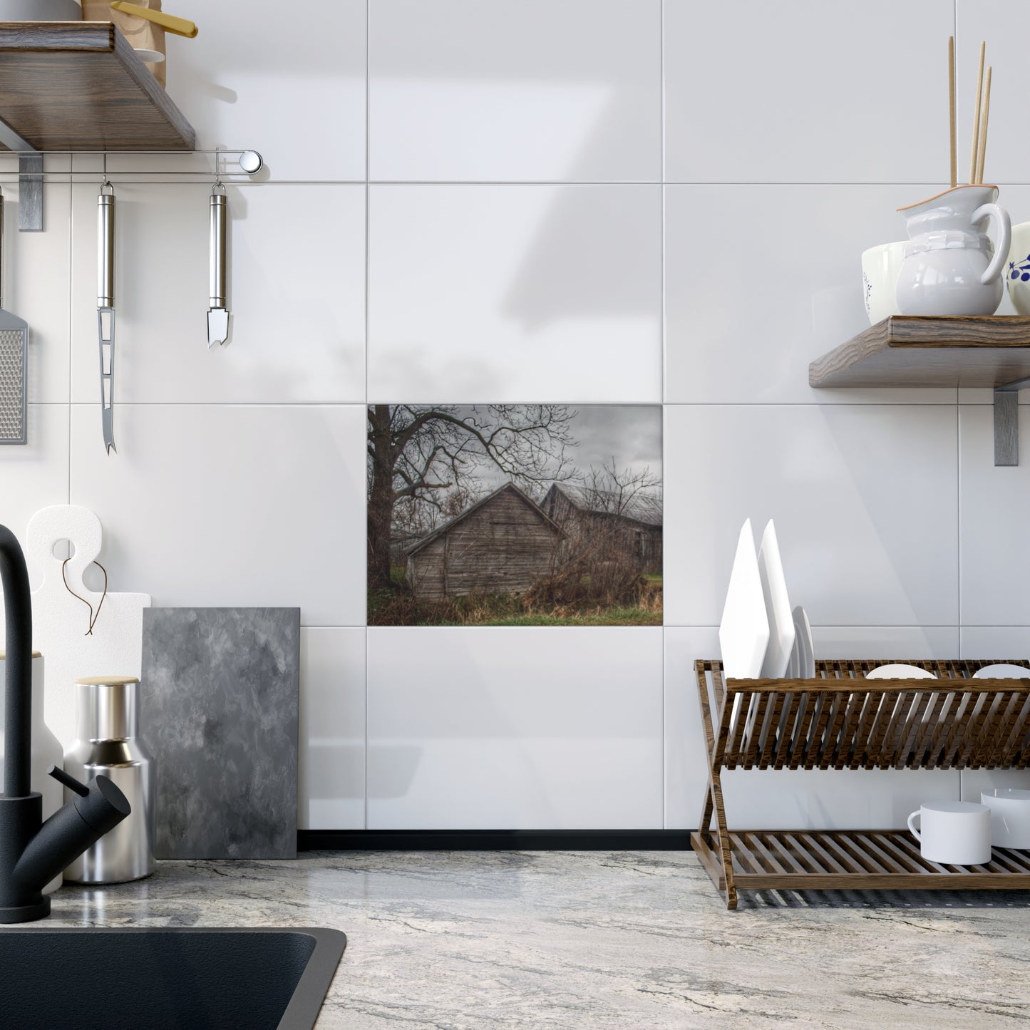 U R There Photography Bowers Road Greys II Rustic Farmhouse Decorative Ceramic Tile