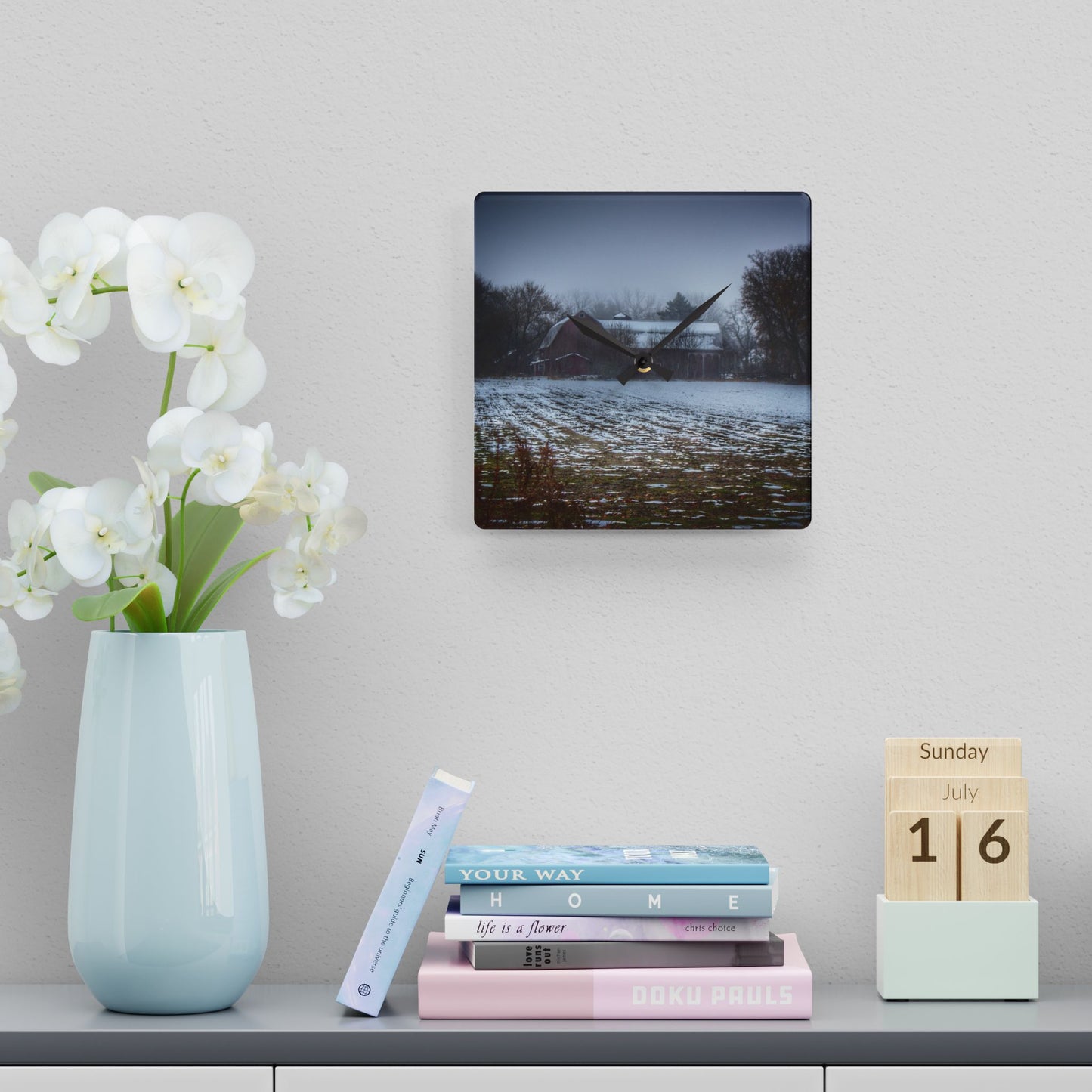 U R There Photography Holmes Road Red III Rustic Farmhouse Acrylic Analog Wall Clock
