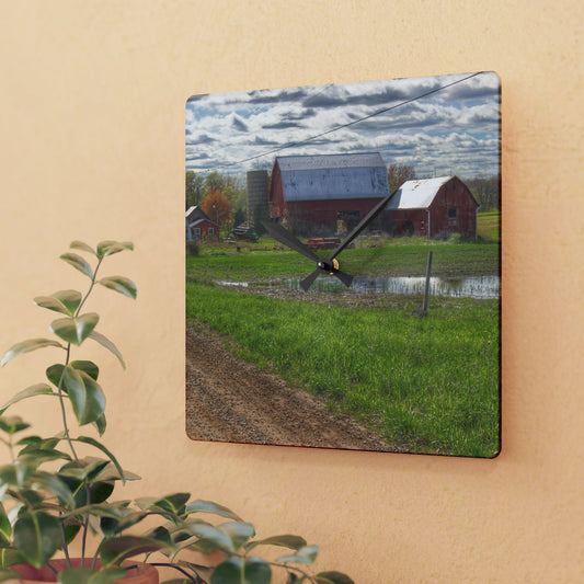 U R There Photography McDowell Road Reds II Rustic Farmhouse Acrylic Analog Wall Clock