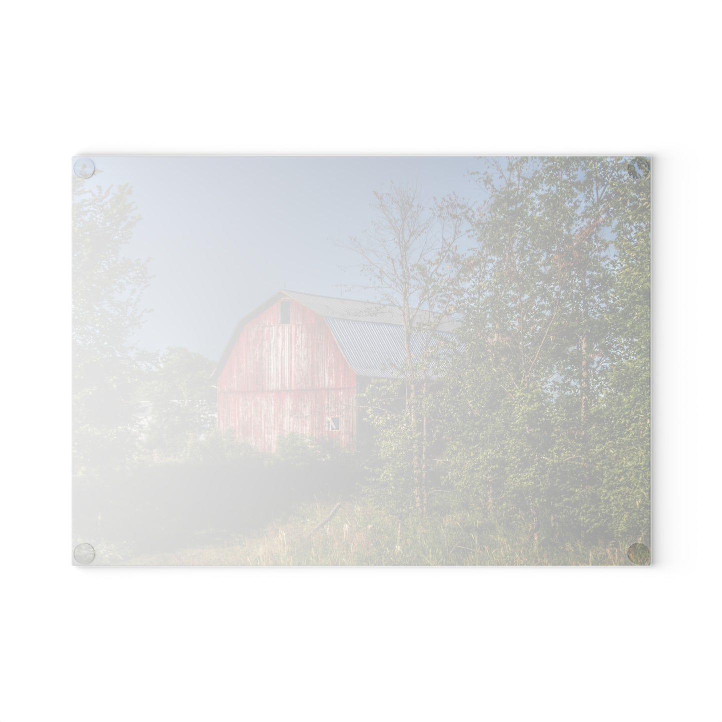 U R There Photography Columbiaville Red in Summer III Rustic Farmhouse Tempered-Glass Cutting Board