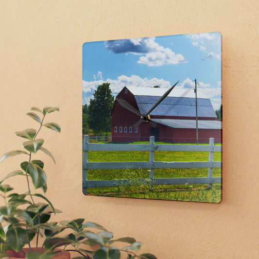U R There Photography Burt Road Red Rustic Farmhouse Acrylic Analog Wall Clock