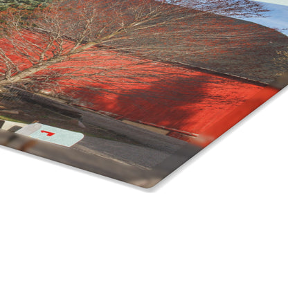 U R There Photography West Sutton Road Red Rustic Farmhouse Tempered-Glass Cutting Board