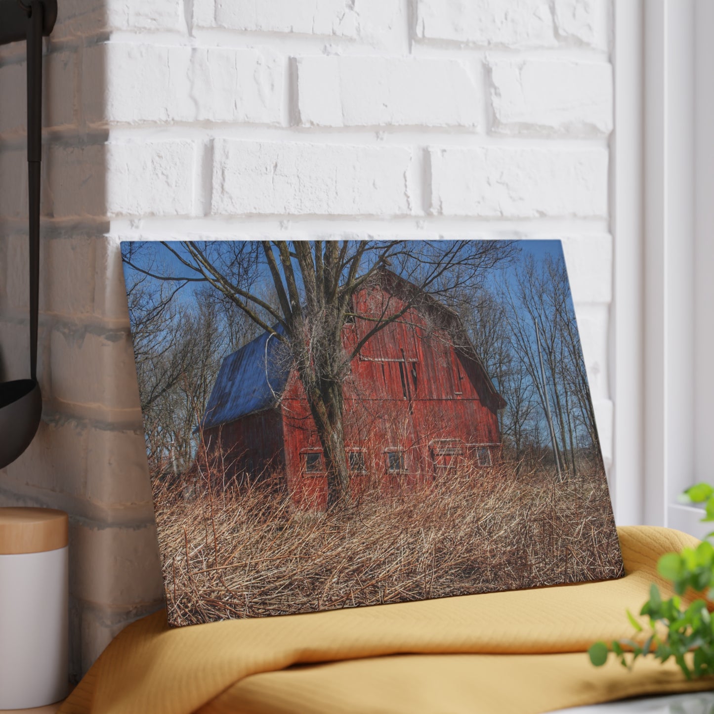 U R There Photography East Dodge Road Red Rustic Farmhouse Tempered-Glass Cutting Board