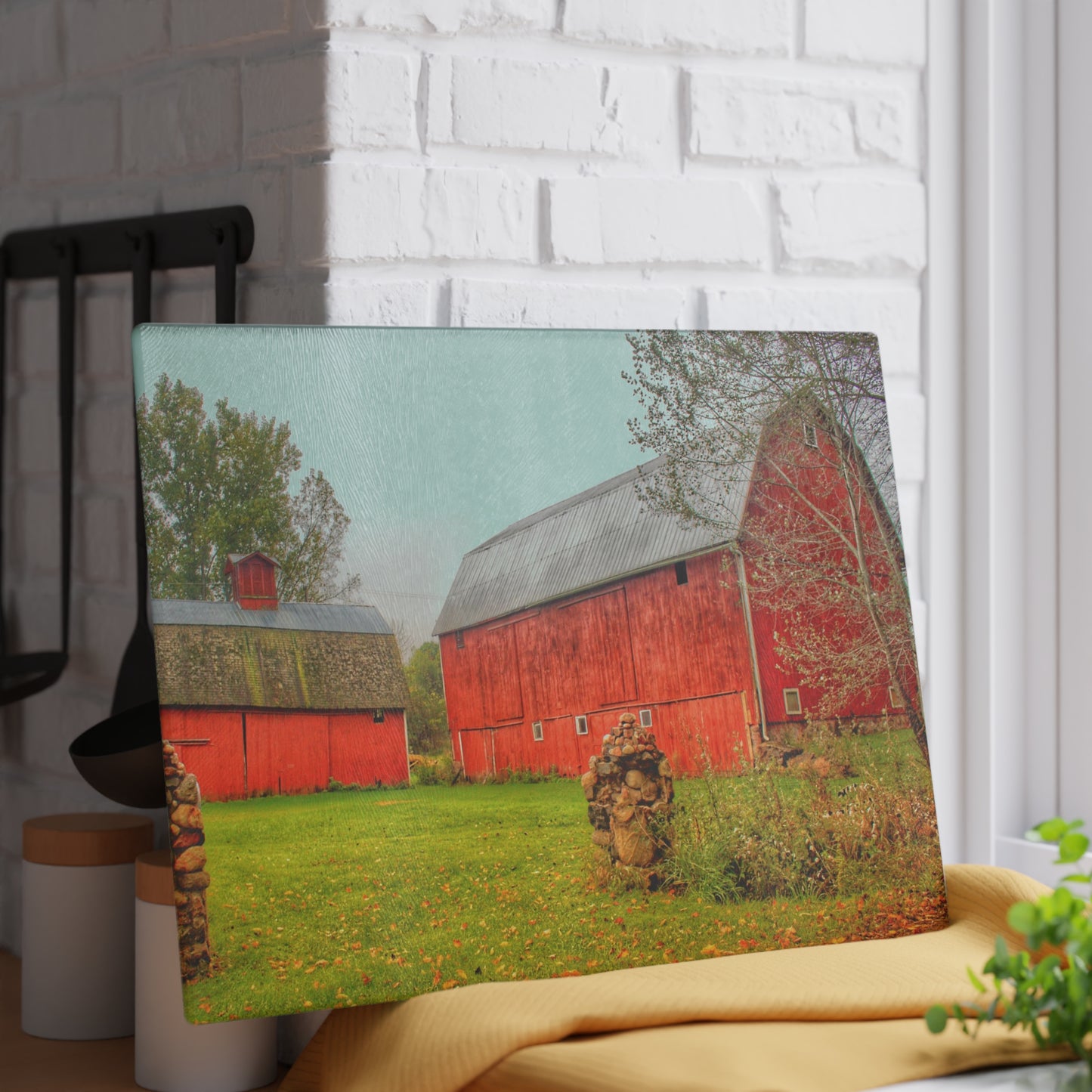 Barn Boutique Rustic Tempered-Glass Cutting Board| Cramton Road Reds I