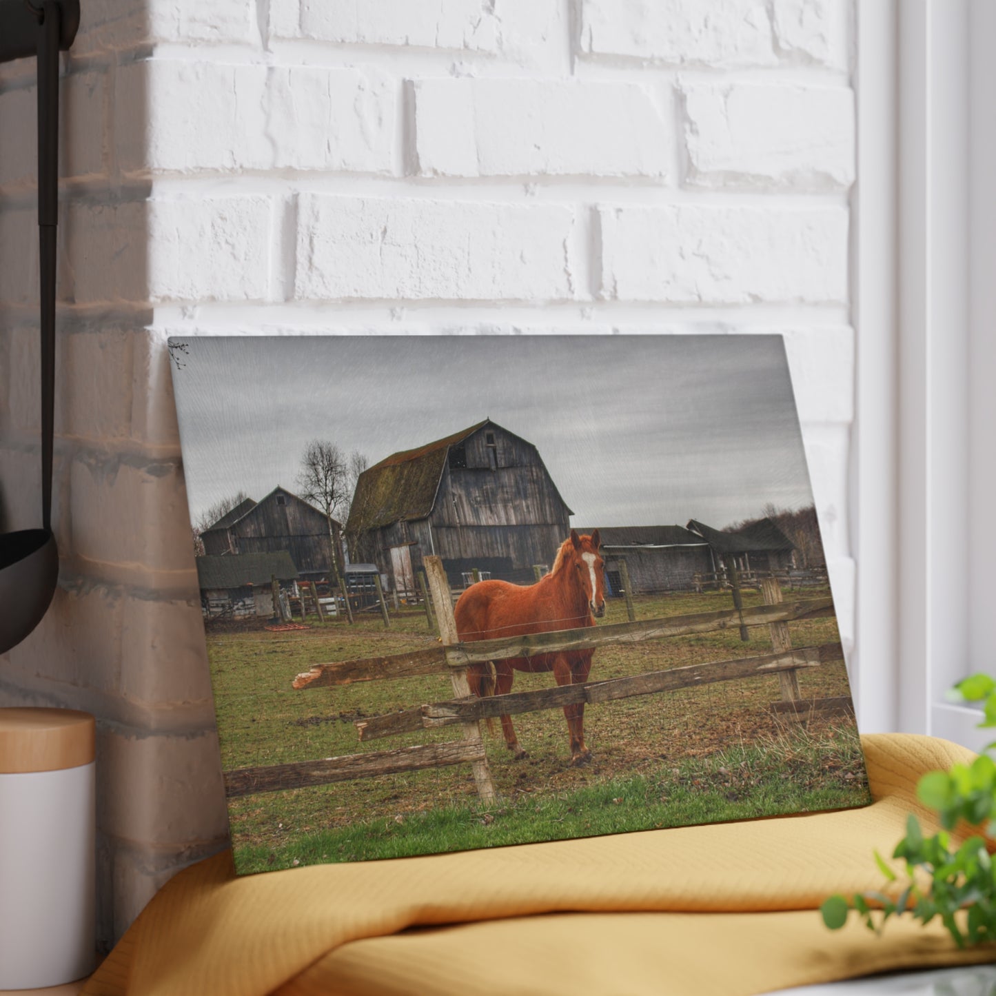 U R There Photography South Summers Road Old Grey and Caramel IV Rustic Farmhouse Tempered-Glass Cutting Board
