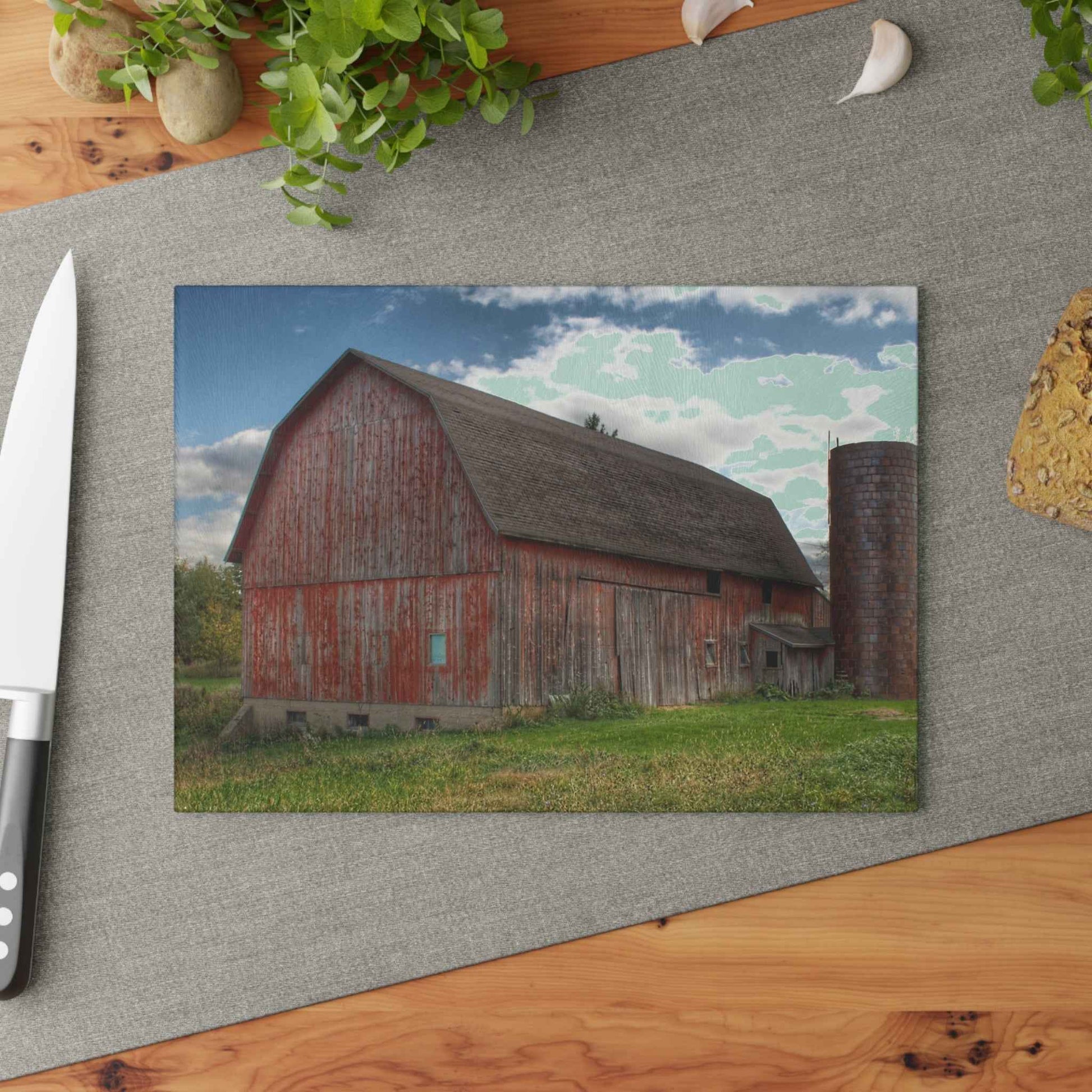U R There Photography Baldwin Road Red I Rustic Farmhouse Tempered-Glass Cutting Board