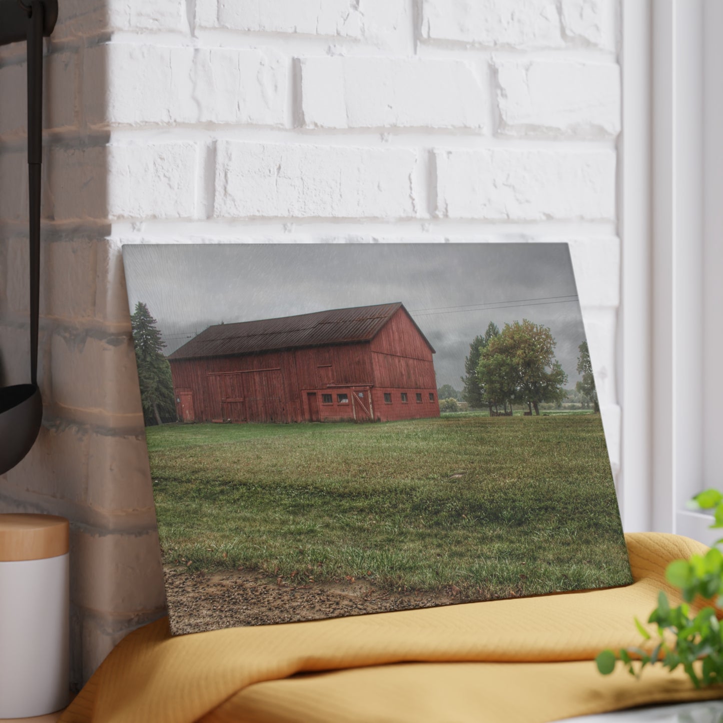 U R There Photography Birch Road Red Rustic Farmhouse Tempered-Glass Cutting Board