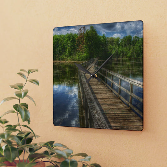 U R There Photography Linear Park Bridge In Lapeer III Rustic Farmhouse Acrylic Analog Wall Clock