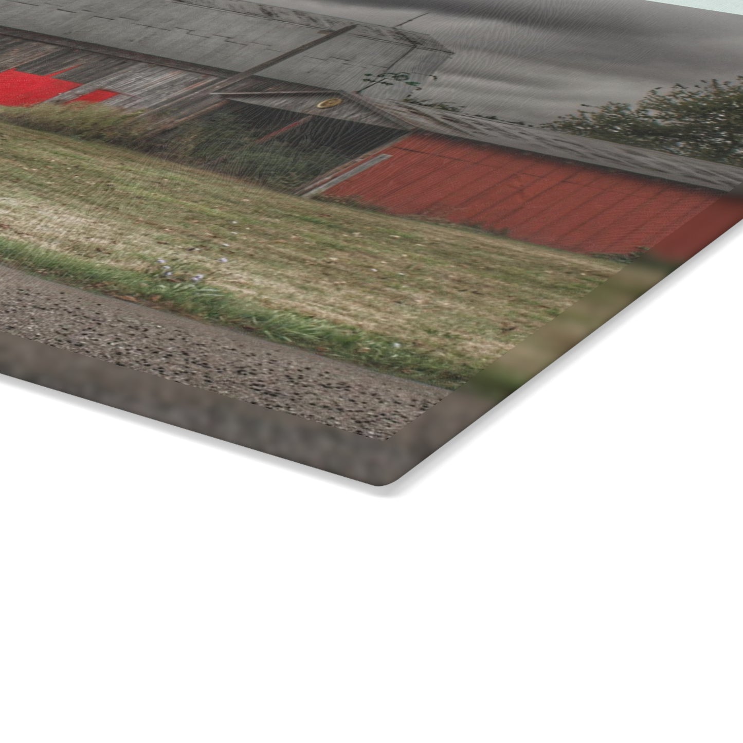 U R There Photography Wadsworth Road Grey Saltbox Rustic Farmhouse Tempered-Glass Cutting Board