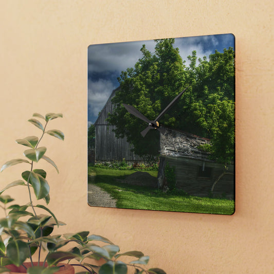 U R There Photography Brown City Road Barn and Buddy I Rustic Farmhouse Acrylic Analog Wall Clock