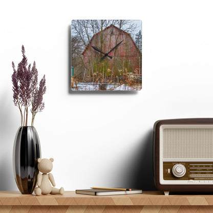 U R There Photography LeValley Road Red Rustic Farmhouse Acrylic Analog Wall Clock