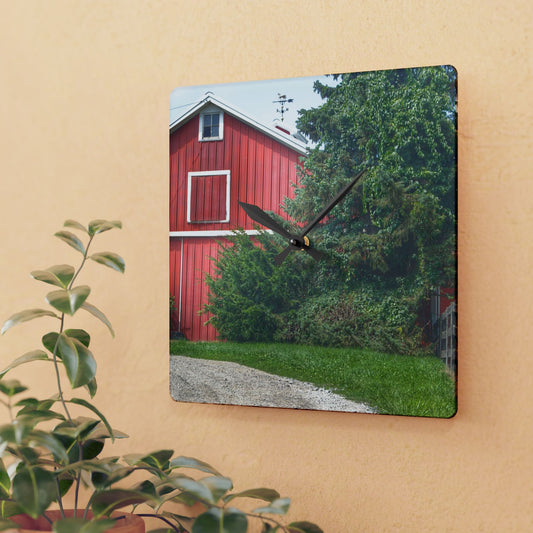 U R There Photography Modern Red I Rustic Farmhouse Acrylic Analog Wall Clock