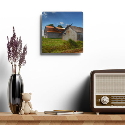U R There Photography Copper Greys Rustic Farmhouse Acrylic Analog Wall Clock