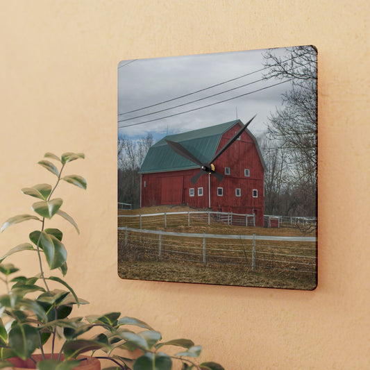 U R There Photography Diehl Road Red Rustic Farmhouse Acrylic Analog Wall Clock