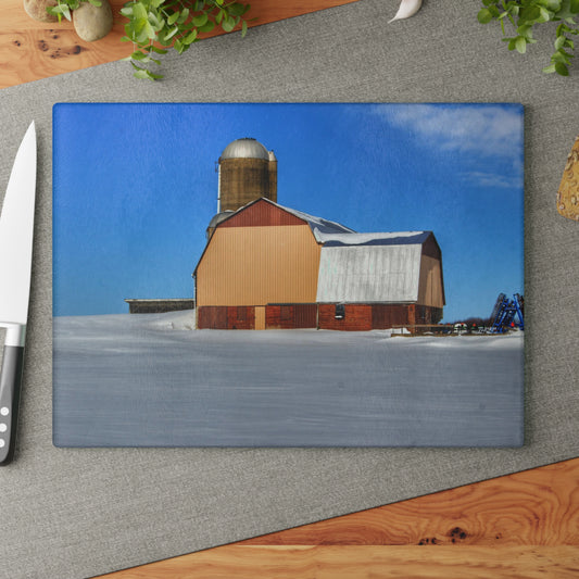 U R There Photography Bay City - Forestville Beige Barn Rustic Farmhouse Tempered-Glass Cutting Board