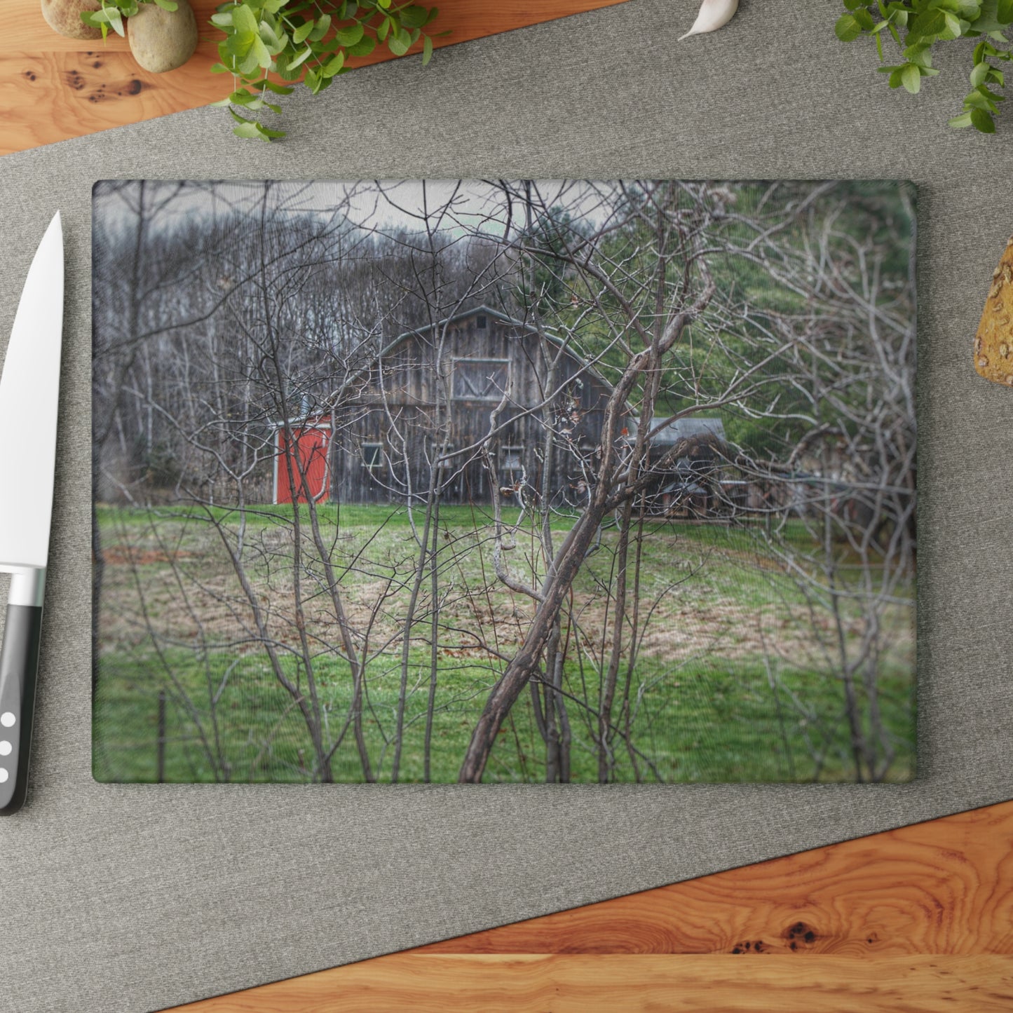 U R There Photography Hidden Capac Grey Rustic Farmhouse Tempered-Glass Cutting Board