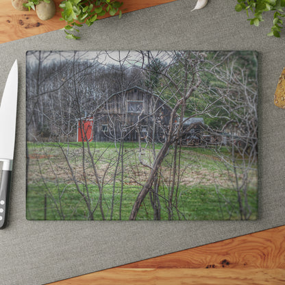U R There Photography Hidden Capac Grey Rustic Farmhouse Tempered-Glass Cutting Board
