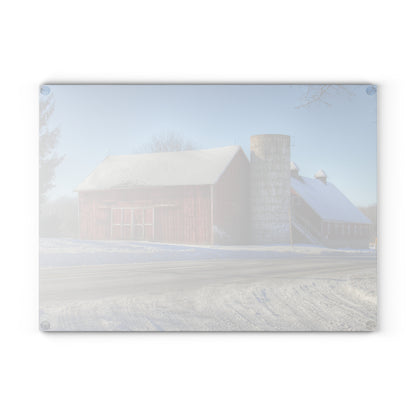 U R There Photography Metamora Red in Winter Rustic Farmhouse Tempered-Glass Cutting Board