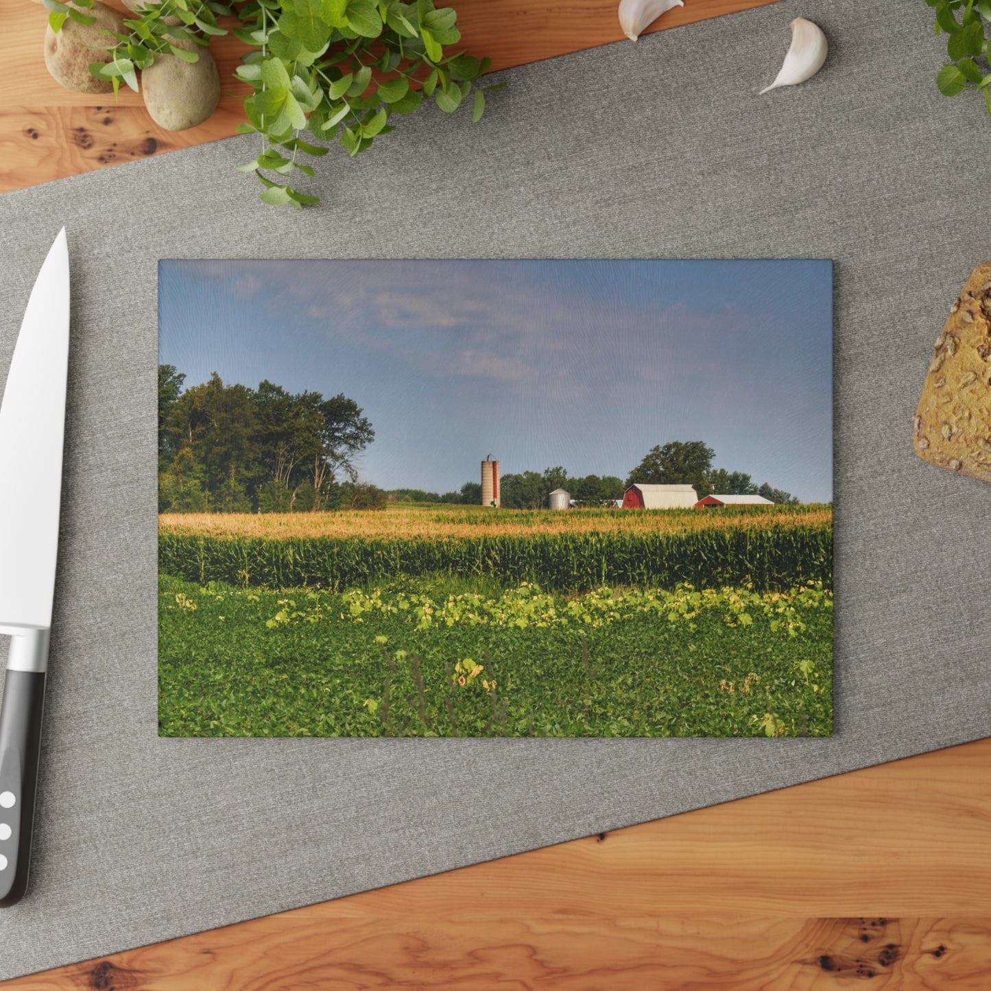 U R There Photography Across the Field in Clifford  Rustic Farmhouse Tempered-Glass Cutting Board
